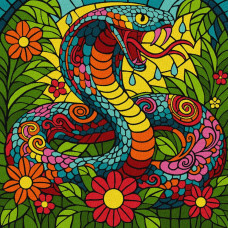 KHO5170 Ideyka Картина за номерами - Вітраж. Тропічна кобра 30х30 см (на підрамнику, Ідейка КНО-5170) ©art_selena_ua KHO5170 Ideyka Картина за номерами - Вітраж. Тропічна кобра 30х30 см (на підрамнику, Ідейка КНО-5170) ©art_selena_ua