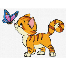 KHO6206 Котик і метелик ©art_selena_ua. Ideyka. Картина за номерами (Ідейка КНО-6206)
