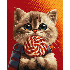 KHO6594 Котик із цукеркою ©art.solomiia. Ideyka. Картина за номерами (Ідейка КНО-6594)