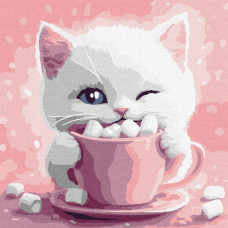 KHO6716 Какао для котика, картина № 3 ©art_selena_ua, 30х30 см. Ideyka. Картина за номерами (Ідейка КНО-6716)
