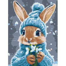 KHO6751 Ideyka Картина за номерами - Кролик з підсніжниками 30х40 см (на підрамнику, Ідейка КНО-6751) ©art_selena_ua