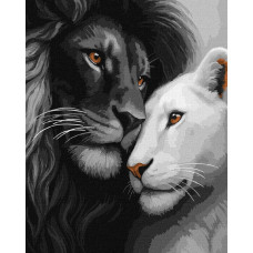 KHO6831 Ideyka Картина за номерами - Закохані леви 40х50 см (на підрамнику, Ідейка КНО-6831) ©art_selena_ua