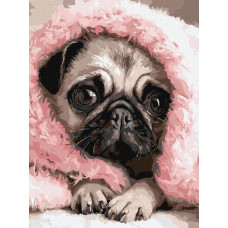 KHO6839 Ideyka Картина за номерами - Закутаний Мопс 30х40 см (на підрамнику, Ідейка КНО-6839) ©art_selena_ua