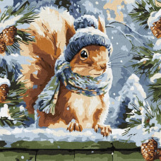 KHO6841 Ideyka Картина за номерами - Зимове білченя 40х40 см (на підрамнику, Ідейка КНО-6841) ©art_selena_ua