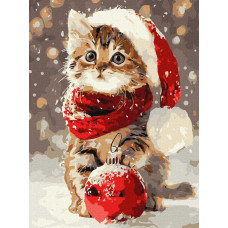 KHO6845 Ideyka Картина за номерами - Кошеня і новорічна прикраса 30х40 см (на підрамнику, Ідейка КНО-6845) ©art_selena_ua