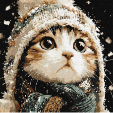 KHO6847 Ideyka Картина за номерами - Сніговий котик 40х40 см (на підрамнику, Ідейка КНО-6847) ©art_selena_ua