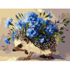 KHO6892 Ideyka Картина за номерами - Їжак та квіти 40x30 см, (на підрамнику, Ідейка KHO6892) ©art_selena_ua