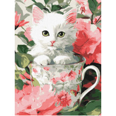 KHO6893 Ideyka Картина за номерами - Квітковий кіт 30x40 см, (на підрамнику, Ідейка KHO6893) ©art_selena_ua