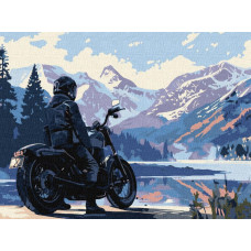 KHO8449 Ideyka Картина за номерами - Мотоцикліст у горах 30х40 см (на підрамнику, Ідейка КНО-8449) ©art_selena_ua