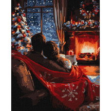 KHO8700 Ideyka Картина за номерами - Пара біля каміну 40х50 см (на підрамнику, Ідейка КНО-8700) ©art_selena_ua