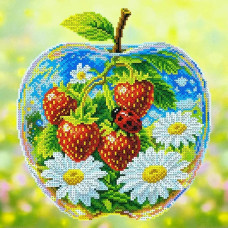 КВ_3021 Virena Заготовка для вишивки бісером - Полуниця в скляному яблуці 29,5x29,5см (габардин)