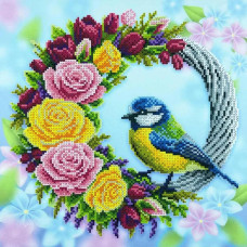 КВ_3024 Virena Заготовка для вишивки бісером - Вінок з пташкою 29,5x29,5см (габардин) КВ_3024 Virena Заготовка для вишивки бісером - Вінок з пташкою 29,5x29,5см (габардин)