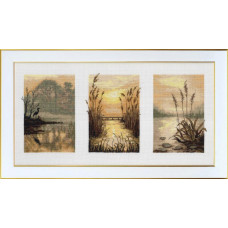 М-0393 VDV Набір для вишивки рахунковим хрестиком - Триптих. Ранкова димка 38х20 см, Aida 16