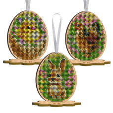 НІП_401 Virena Дерев'яна заготовка для вишивки бісером - Великодні міні-іграшки 6,6смx8,6 см (3 шт)