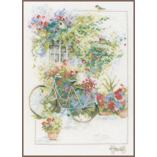 PN-0168447 Квіти і велосипед. 29х39 см. LanArte. Набір для вишивки хрестиком на рівномірці
