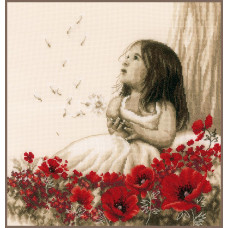 PN-0184269 Girl in a poppy field (Дівчина в мако). 33х34 см. Vervaco. Набір для вишивки хрестиком на Aida 14