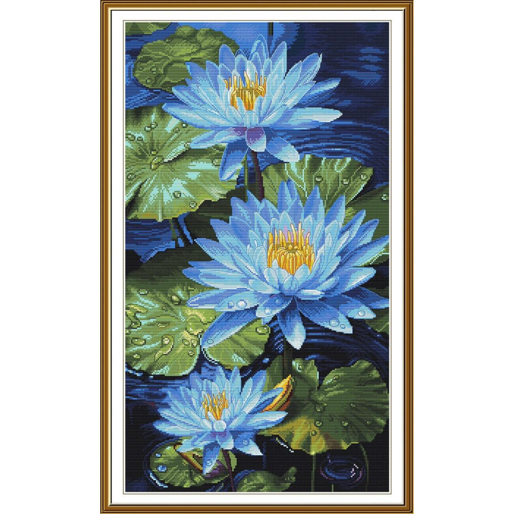 РЕ3604 Нова Слобода Набір для вишивки рахунковим хрестиком - Блакитні лотоси 30x53 см, Aida 16 РЕ3604 Нова Слобода Набір для вишивки рахунковим хрестиком - Блакитні лотоси 30x53 см, Aida 16