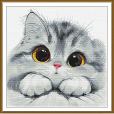 РЕ3618 Нова Слобода Набір для вишивки рахунковим хрестиком - Сором'язливе кошеня 42x42 см, Aida 16 РЕ3618 Нова Слобода Набір для вишивки рахунковим хрестиком - Сором'язливе кошеня 42x42 см, Aida 16