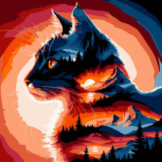 SH3030-25 Strateg Картина за номерами - Кіт на заході сонця 30x30 см (на чорному фоні, Стратег) SH3030-25 Strateg Картина за номерами - Кіт на заході сонця 30x30 см (на чорному фоні, Стратег)