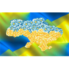 СКВ-202 Карта України жовто-блакитні квіти, 30х40 см. Княгиня Ольга. Схема для вишивання бісером на габардині
