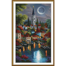 СР3474 Нова Слобода Набір для вишивки рахунковим хрестиком - Місячний краєвид 25x41 см, Aida 16 (канва з фоном)