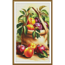 СР3482 Нова Слобода Набір для вишивки рахунковим хрестиком - Запашні сливи 25x44 см, Aida 16 (канва з фоном)