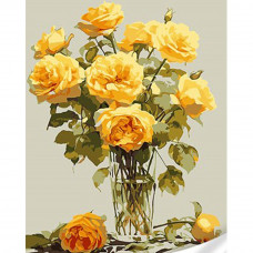 SS1011 Жовті троянди у вазі, 30х40 см. Strateg. Картина за номерами (Стратег)