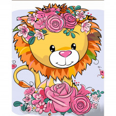 SS6717 Лев у квіточках, 30x40 см. Strateg. Картина за номерами (Стратег)