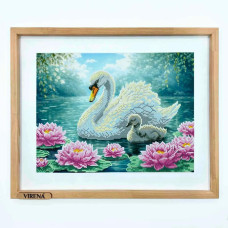 ТБ_А3Н_585 Virena Набір для вишивки бісером - Лебеді з ліліями 36,5x27 см (габардин)