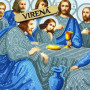 ТБ_А3Р_341 Virena Набір для вишивки бісером та бусинами - Ікона Таємна вечеря в сріблі та синьому кольорі 27х36,5 см (габардин)