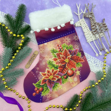 ТБ_ЧН_017 Virena Набір для вишивки бісером - Чобіток для подарунків святковий з різдвяними квітами 25х32 см (габардин)