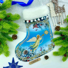 ТБ_ЧН_019 Virena Набір для вишивки бісером та бусинами - Чобіток для подарунків святковий янгол з зіркою 25х32 см (габардин)