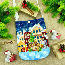 ТБ_Мішечок_214 Virena Набір для вишивки бісером - Мішечок для посівання мишка з подарунками 16х22,5х2 см (габардин)