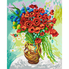 TS112 Червоні маки та ромашки, В. ван Гог, 50х73 см. Quick Tapestry. Набір для вишивки пряжею гобеленовим стібком по канві з малюнком