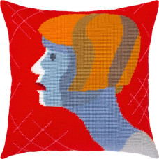 V545 Чарівниця Набір для вишивки друкованим напівхрестиком - Подушка Здивованість 40x40 см, страмін (схема на канві)