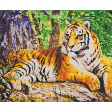 VA-2696 Великий тигр, на кольоровому фоні 40х50 см. Strateg. Картина за номерами (Стратег)