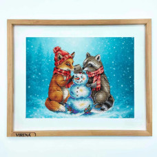 VMC_1020_R Voloshka Набір для вишивки рахунковим хрестиком - Сніговик і друзі 28x28 см, рівномірка 32 ct (канва з фоном)