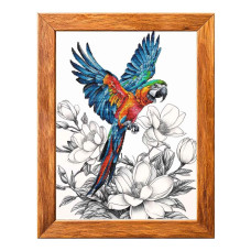 VMC_1021_R Voloshka Набір для вишивки рахунковим хрестиком - Папуга на магнолії 30x40 см, рівномірка 32 ct (канва з фоном)