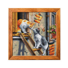 VMC_1023_A Voloshka Набір для вишивки рахунковим хрестиком - Поцілунок котиків 33x33см, Aida 16