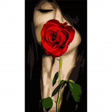 WW210 Жінка з трояндою, 50х25 см. Strateg. Картина за номерами (Стратег)