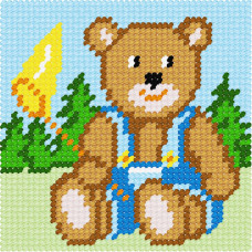 X2046 Ведмедик з сачком. Bambini. Набір для вишивки пряжею по канві з малюнком гобеленовим стібком