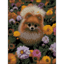 ZAV3040-61 Strateg Алмазна мозаїка - Шпіц у квітах, 30x40 см (круглі, на підрамнику, Стратег)