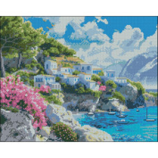 ZAV4050-49 Strateg Алмазна мозаїка - Узбережжя Греції, 40x50 см (круглі, на підрамнику, Стратег)