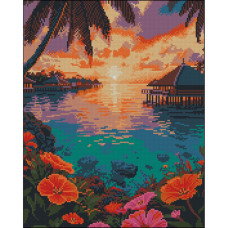 ZAV4050-50 Strateg Алмазна мозаїка - Тропічний захід, 40x50 см (круглі, на підрамнику, Стратег)